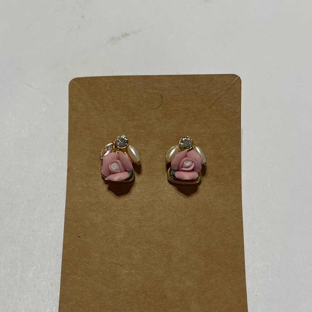Pink Rose Stud Earrings